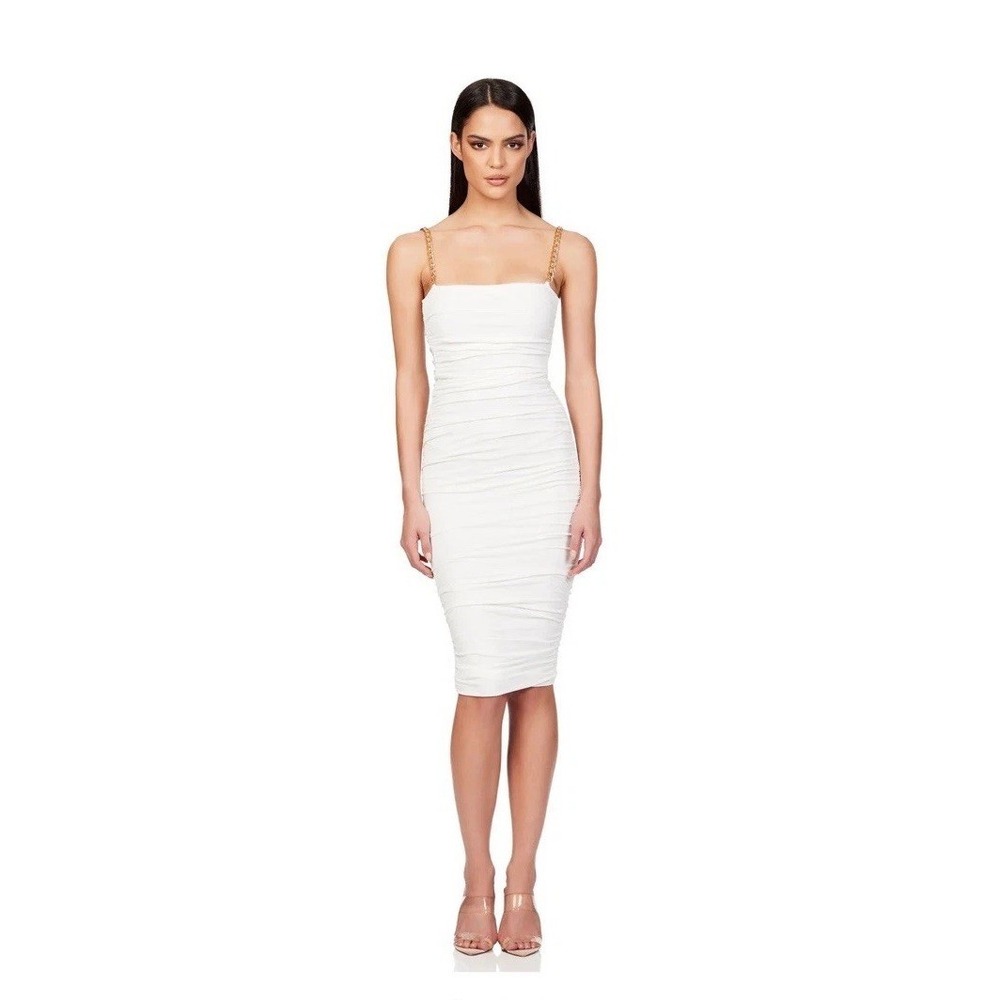 NWT Nookie Ivory Allegra Ruched Midi Dress XS Sold Out On Revolve